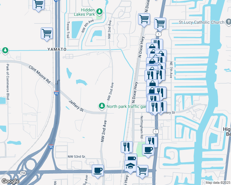 map of restaurants, bars, coffee shops, grocery stores, and more near 6100 Northwest 2nd Avenue in Boca Raton