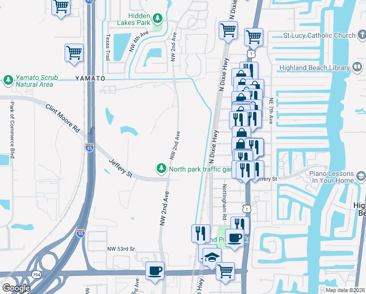 map of restaurants, bars, coffee shops, grocery stores, and more near 6100 Northwest 2nd Avenue in Boca Raton