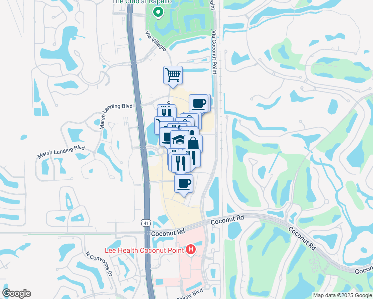 map of restaurants, bars, coffee shops, grocery stores, and more near 23109 Fashion Drive in Estero