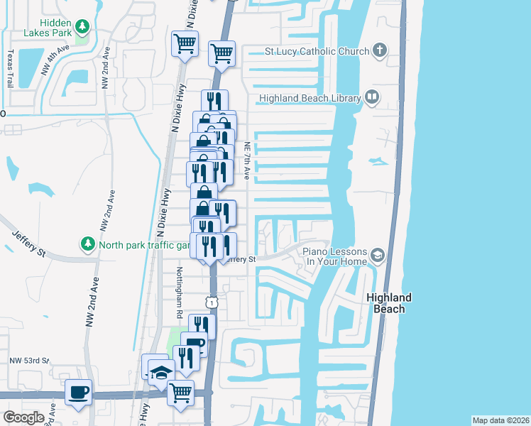 map of restaurants, bars, coffee shops, grocery stores, and more near 736 Glouchester Street in Boca Raton