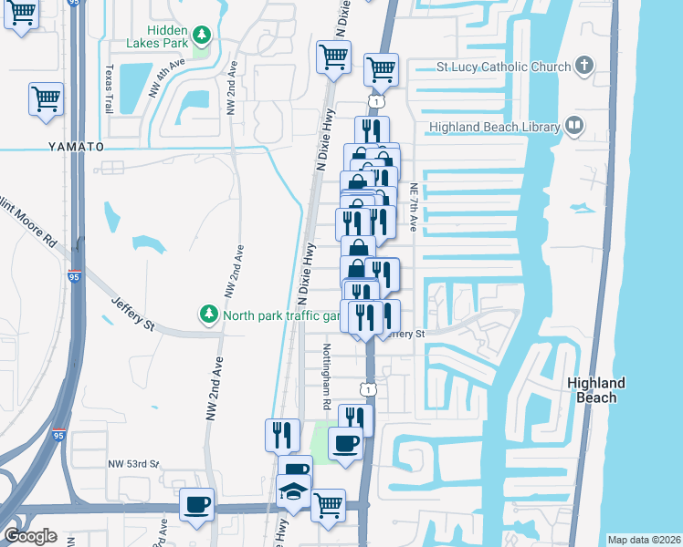 map of restaurants, bars, coffee shops, grocery stores, and more near 362 Glouchester Street in Boca Raton