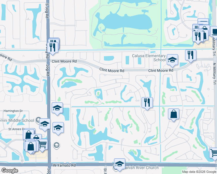 map of restaurants, bars, coffee shops, grocery stores, and more near 2459 Northwest 62nd Street in Boca Raton