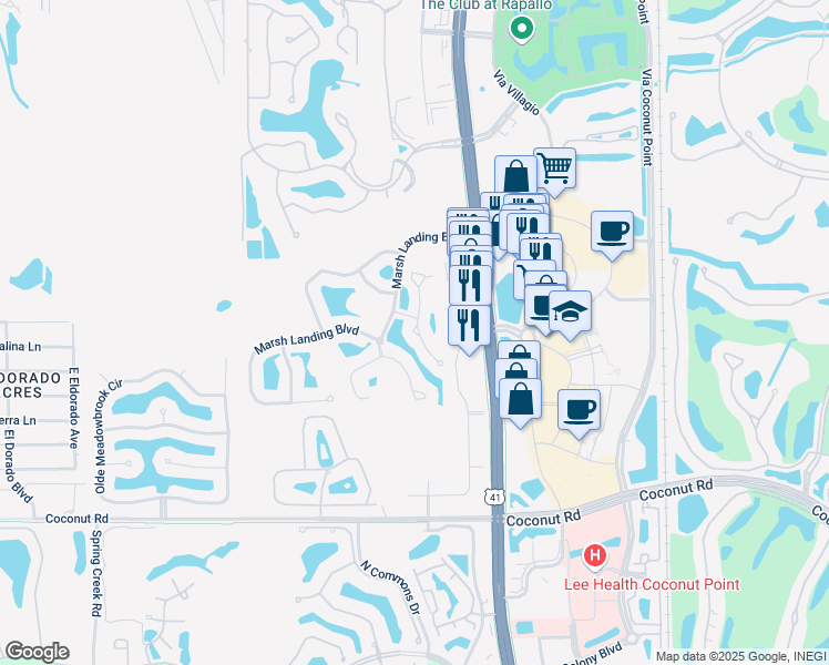 map of restaurants, bars, coffee shops, grocery stores, and more near 23033 Lone Oak Drive in Estero