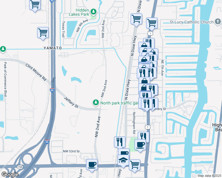 map of restaurants, bars, coffee shops, grocery stores, and more near 6000 Northwest 2nd Avenue in Boca Raton