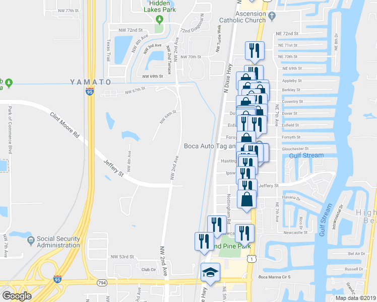 map of restaurants, bars, coffee shops, grocery stores, and more near 6100 Northwest 2nd Avenue in Boca Raton
