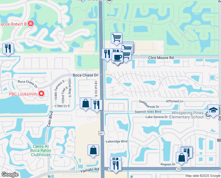 map of restaurants, bars, coffee shops, grocery stores, and more near 9879 Boca Gardens Trail in Boca Raton