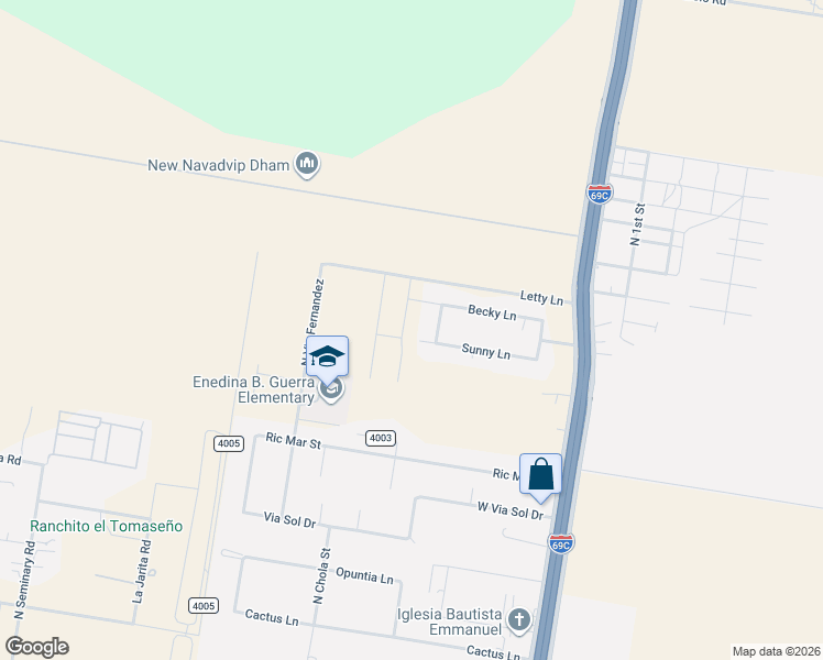map of restaurants, bars, coffee shops, grocery stores, and more near 610 Sunny Lane in Edinburg