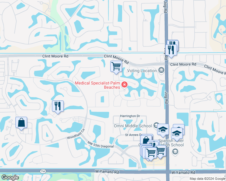 map of restaurants, bars, coffee shops, grocery stores, and more near 6247 Autumn Cove in Boca Raton
