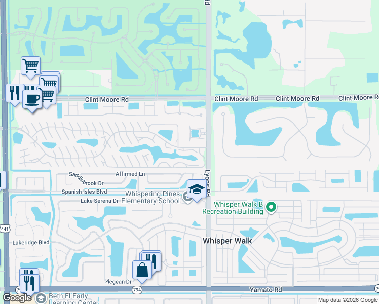 map of restaurants, bars, coffee shops, grocery stores, and more near 9082 Boca Gardens Parkway in Boca Raton