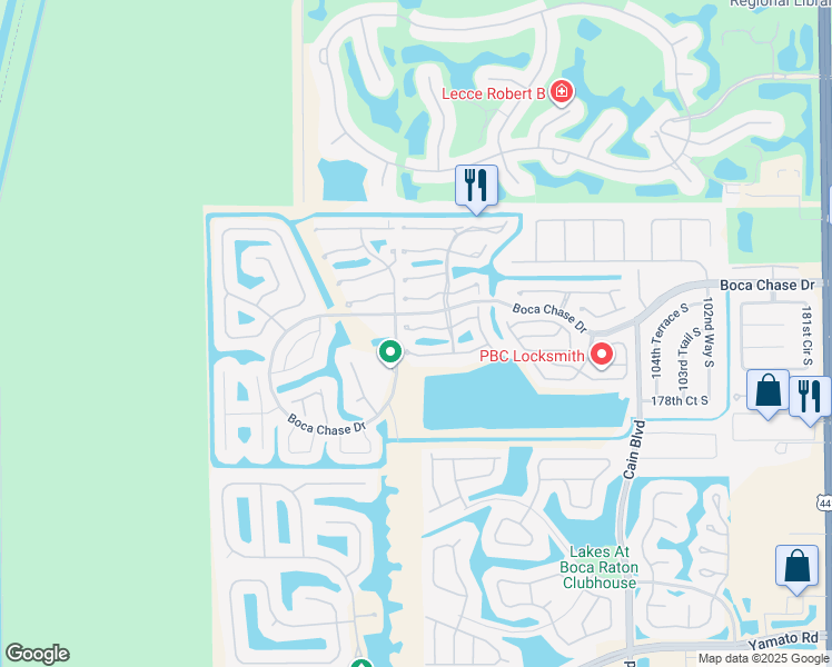 map of restaurants, bars, coffee shops, grocery stores, and more near 11000 Ladera Lane in Boca Raton