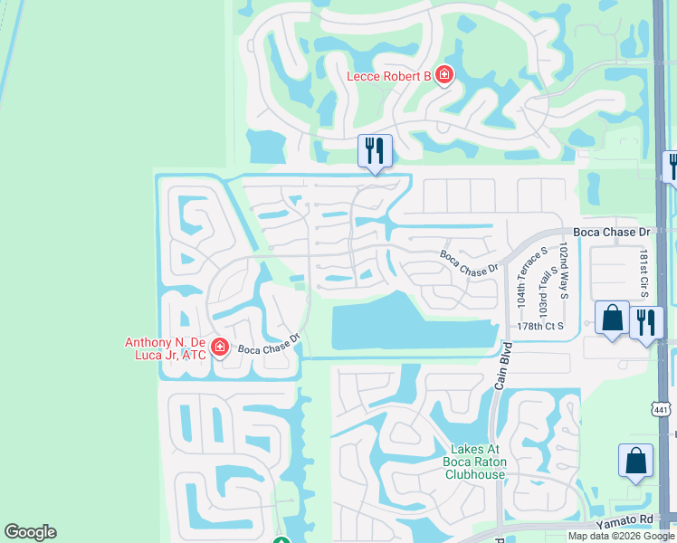 map of restaurants, bars, coffee shops, grocery stores, and more near 10940 Ladera Lane in Boca Raton