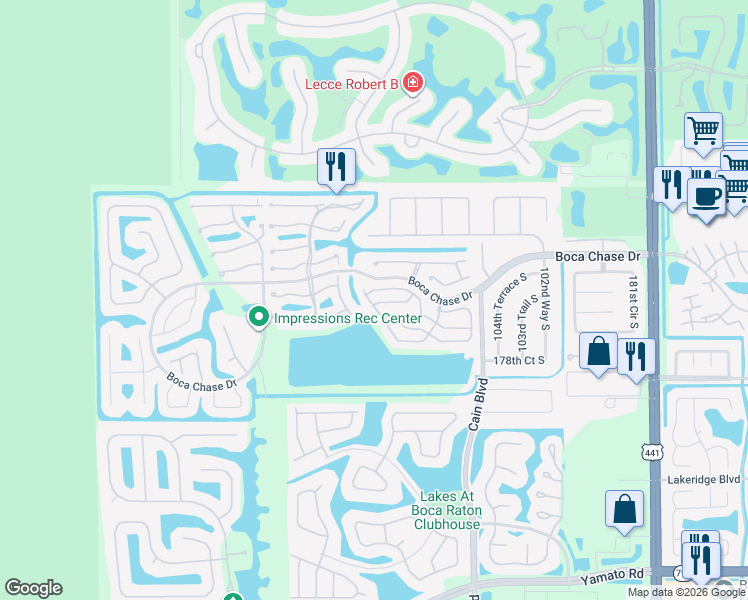 map of restaurants, bars, coffee shops, grocery stores, and more near 10797 Cypress Lake Terrace in Boca Raton