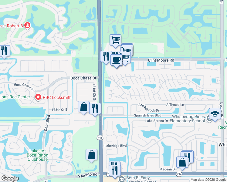 map of restaurants, bars, coffee shops, grocery stores, and more near 9879 Boca Gardens Trail in Boca Raton