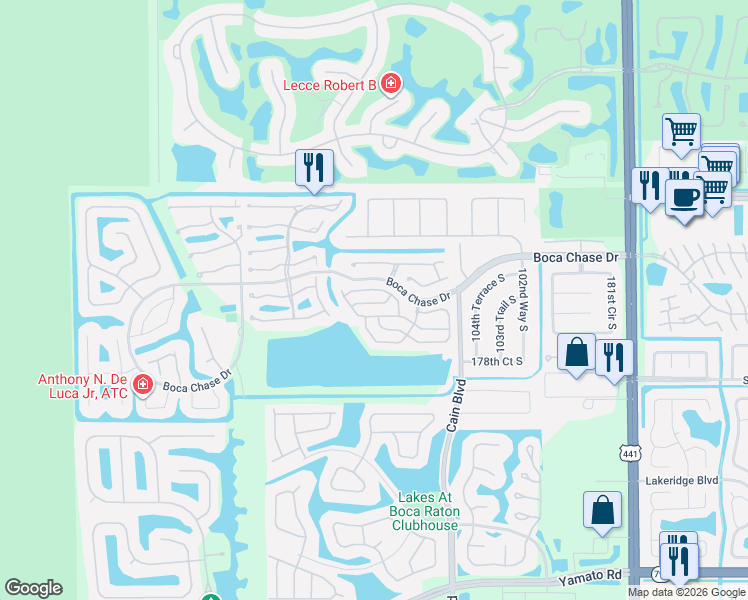 map of restaurants, bars, coffee shops, grocery stores, and more near 10780 Cypress Lake Terrace in Boca Raton