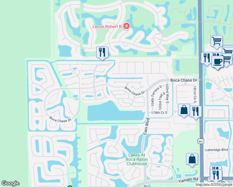 map of restaurants, bars, coffee shops, grocery stores, and more near 10780 Cypress Lake Terrace in Boca Raton