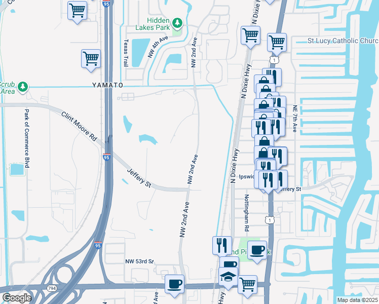 map of restaurants, bars, coffee shops, grocery stores, and more near 6161 Northwest 2nd Avenue in Boca Raton