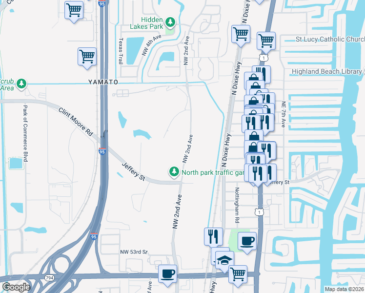 map of restaurants, bars, coffee shops, grocery stores, and more near 6161 Northwest 2nd Avenue in Boca Raton