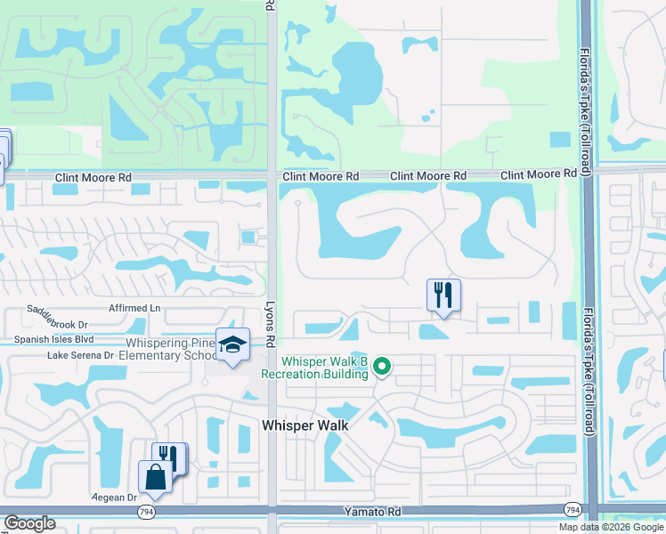 map of restaurants, bars, coffee shops, grocery stores, and more near 18559 Long Lake Drive in Boca Raton