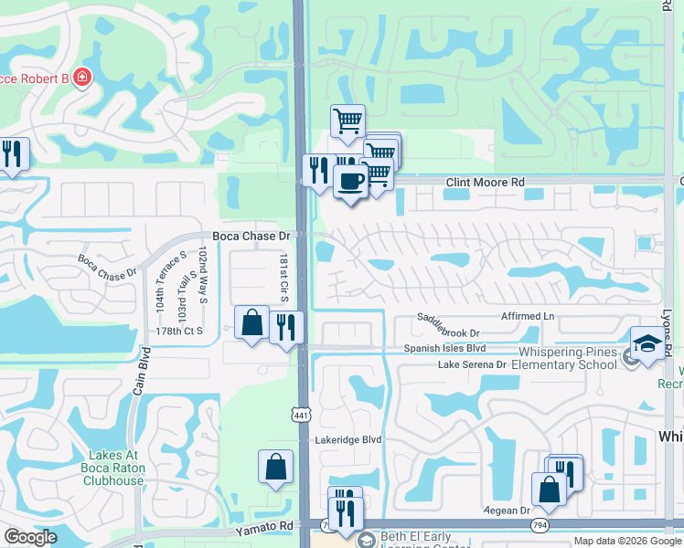 map of restaurants, bars, coffee shops, grocery stores, and more near 9879 Boca Gardens Trail in Boca Raton