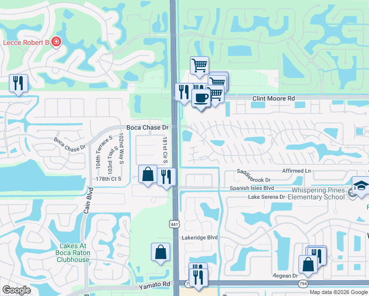 map of restaurants, bars, coffee shops, grocery stores, and more near 9927 Boca Gardens Trail in Boca Raton