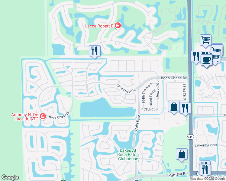 map of restaurants, bars, coffee shops, grocery stores, and more near 10780 Cypress Lake Terrace in Boca Raton