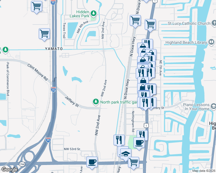 map of restaurants, bars, coffee shops, grocery stores, and more near 6100 Northwest 2nd Avenue in Boca Raton