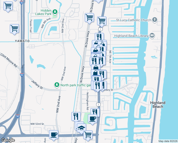 map of restaurants, bars, coffee shops, grocery stores, and more near 362 Glouchester Street in Boca Raton