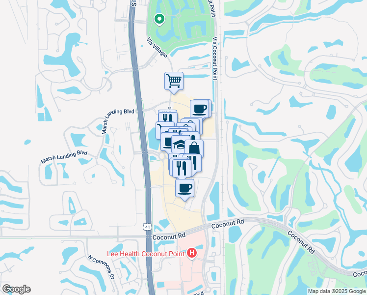map of restaurants, bars, coffee shops, grocery stores, and more near 23109 Fashion Drive in Estero