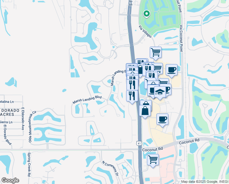 map of restaurants, bars, coffee shops, grocery stores, and more near 22948 Lone Oak Drive in Estero