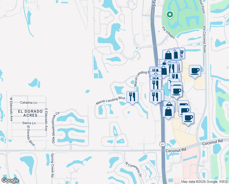 map of restaurants, bars, coffee shops, grocery stores, and more near 22945 Forest Ridge Drive in Estero