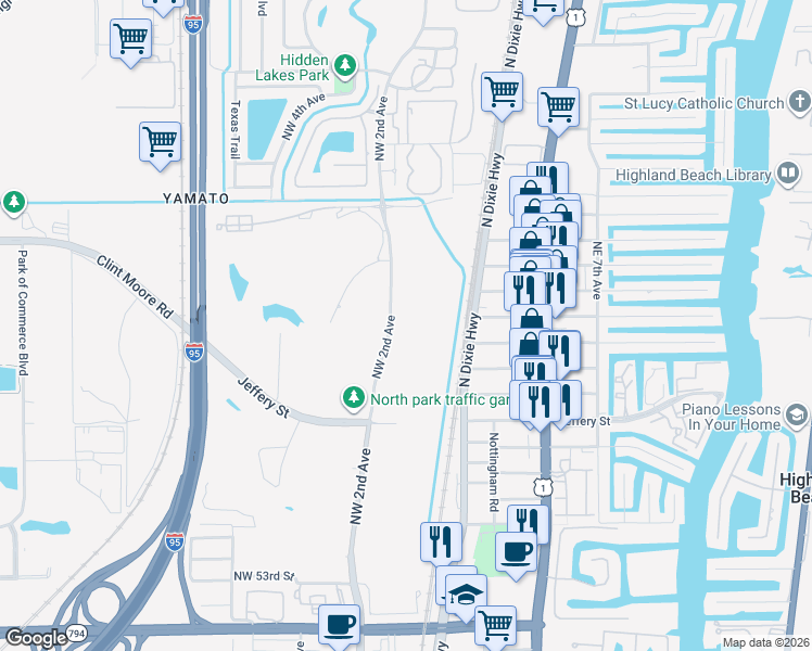 map of restaurants, bars, coffee shops, grocery stores, and more near 6300 Northwest 2nd Avenue in Boca Raton