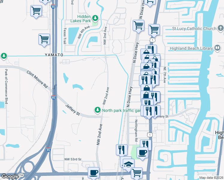 map of restaurants, bars, coffee shops, grocery stores, and more near 6200 Northwest 2nd Avenue in Boca Raton