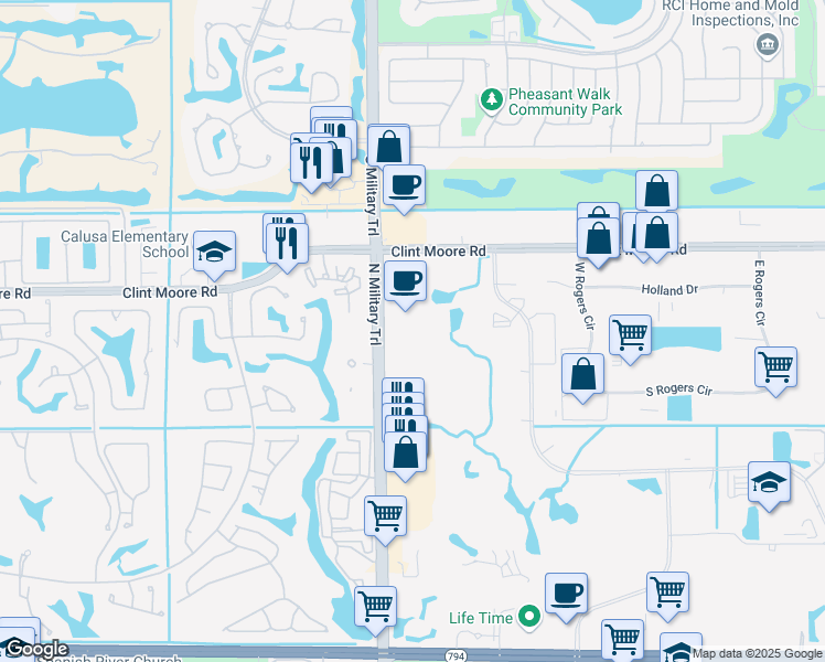 map of restaurants, bars, coffee shops, grocery stores, and more near 6600 North Military Trail in Boca Raton