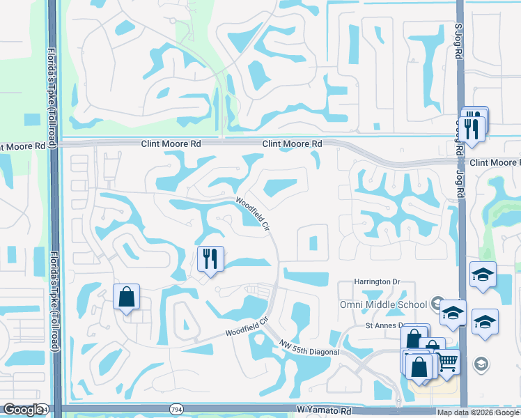 map of restaurants, bars, coffee shops, grocery stores, and more near 3751 Northwest Coventry Lane in Boca Raton