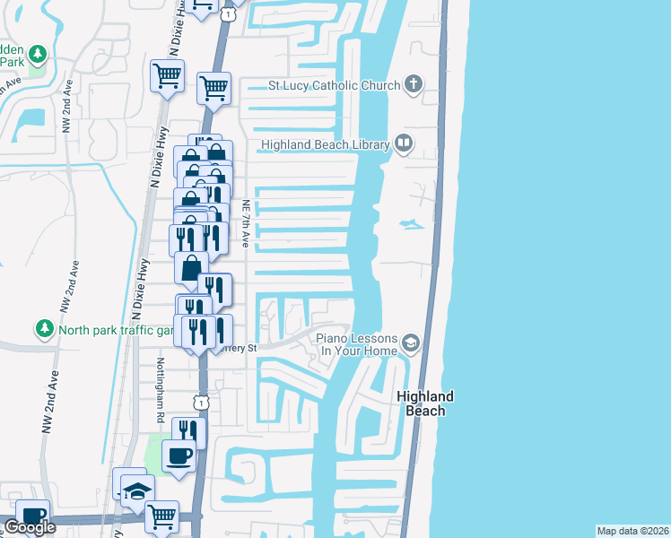 map of restaurants, bars, coffee shops, grocery stores, and more near 855 Forsyth Street in Boca Raton