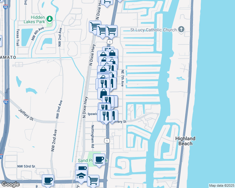 map of restaurants, bars, coffee shops, grocery stores, and more near 699 Forsyth Street in Boca Raton
