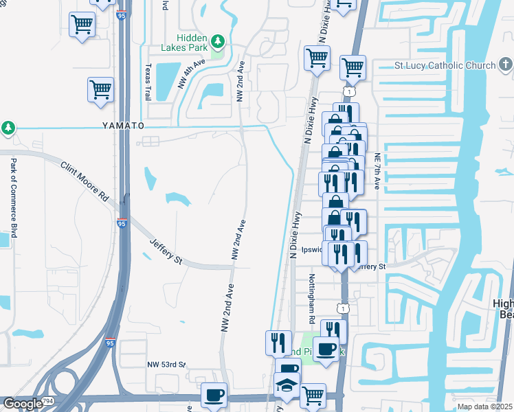 map of restaurants, bars, coffee shops, grocery stores, and more near 6300 Northwest 2nd Avenue in Boca Raton