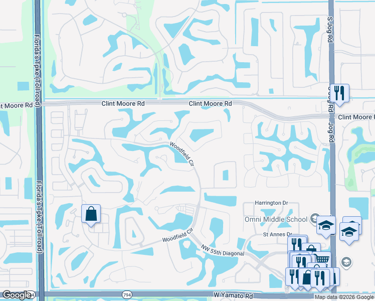 map of restaurants, bars, coffee shops, grocery stores, and more near 3751 Northwest Coventry Lane in Boca Raton