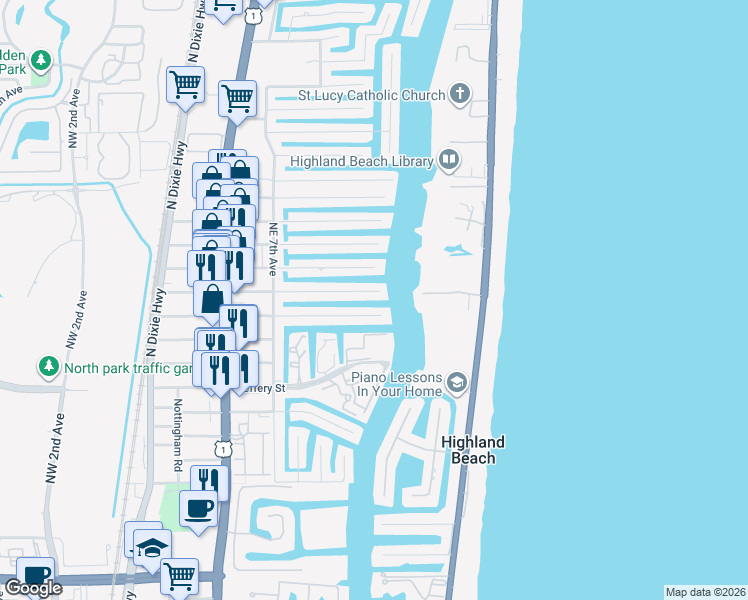 map of restaurants, bars, coffee shops, grocery stores, and more near 855 Forsyth Street in Boca Raton