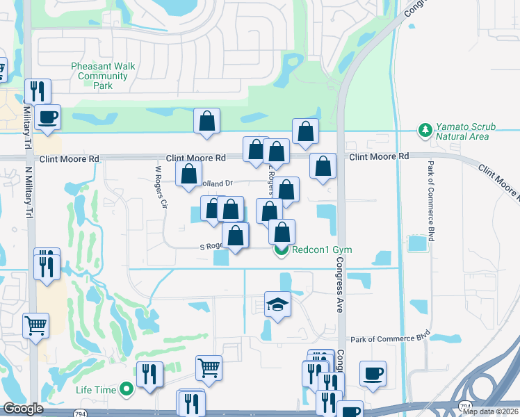 map of restaurants, bars, coffee shops, grocery stores, and more near 1000 Holland Drive in Boca Raton