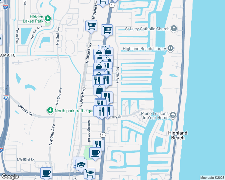 map of restaurants, bars, coffee shops, grocery stores, and more near 660 Forsyth Street in Boca Raton
