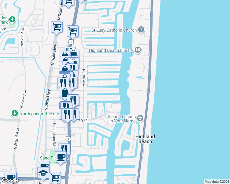 map of restaurants, bars, coffee shops, grocery stores, and more near 855 Forsyth Street in Boca Raton