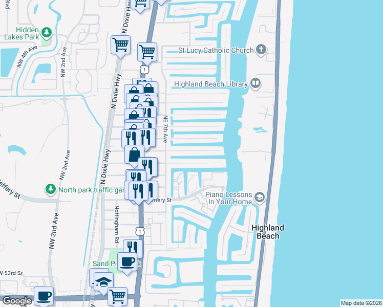 map of restaurants, bars, coffee shops, grocery stores, and more near 807 Forsyth Street in Boca Raton