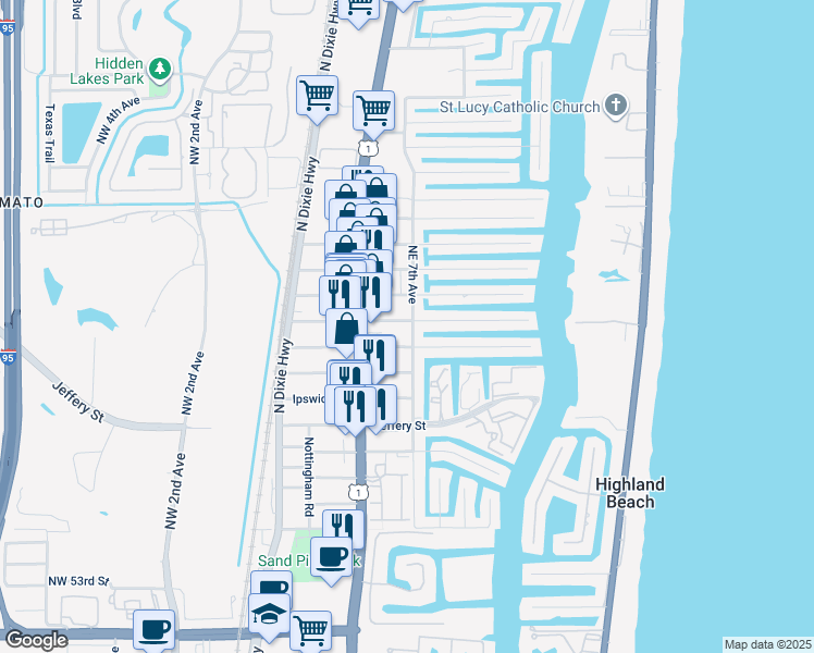 map of restaurants, bars, coffee shops, grocery stores, and more near 699 Forsyth Street in Boca Raton