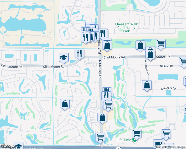 map of restaurants, bars, coffee shops, grocery stores, and more near 6503 North Military Trail in Boca Raton