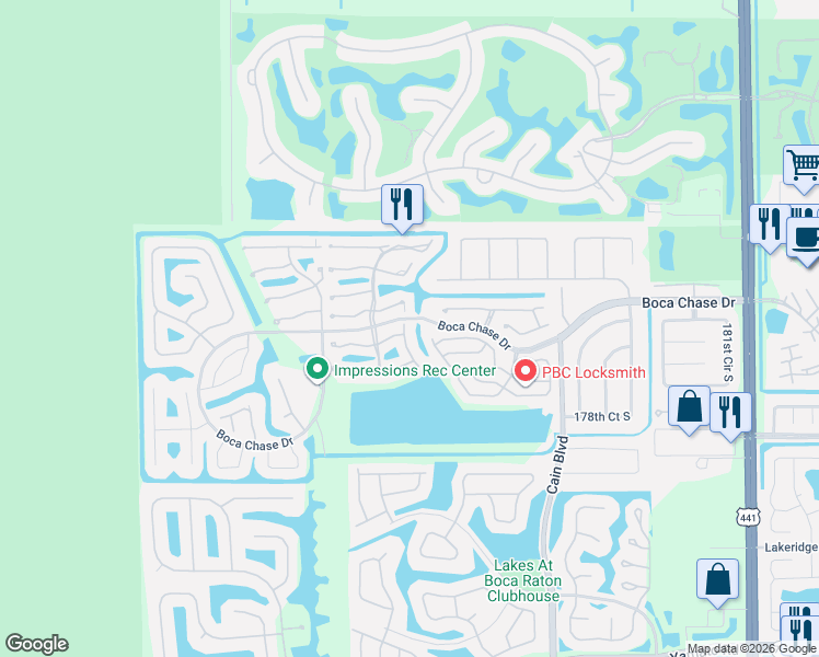 map of restaurants, bars, coffee shops, grocery stores, and more near 10862 Hidden Lake Place in Boca Raton