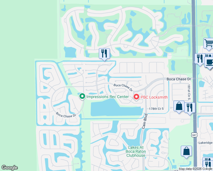 map of restaurants, bars, coffee shops, grocery stores, and more near 10862 Hidden Lake Place in Boca Raton