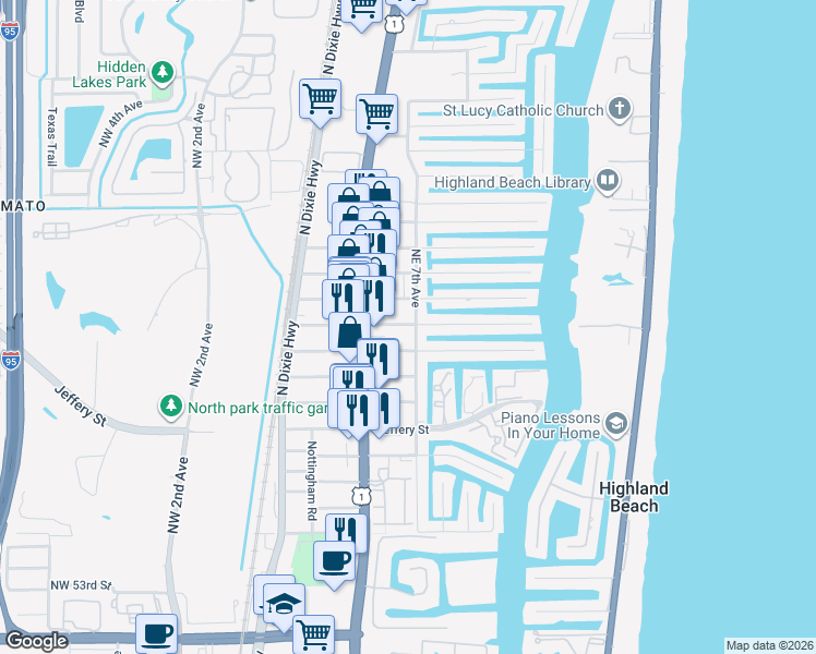 map of restaurants, bars, coffee shops, grocery stores, and more near 699 Forsyth Street in Boca Raton