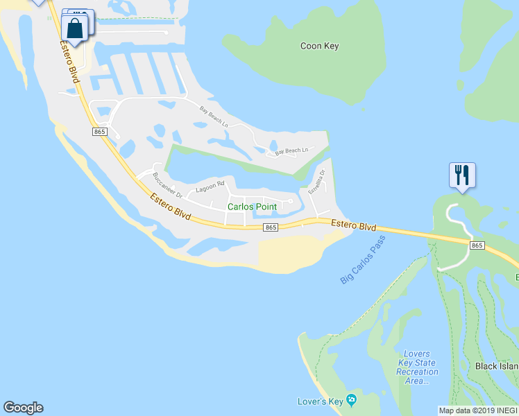 map of restaurants, bars, coffee shops, grocery stores, and more near 121 Sand Dollar Drive in Fort Myers Beach