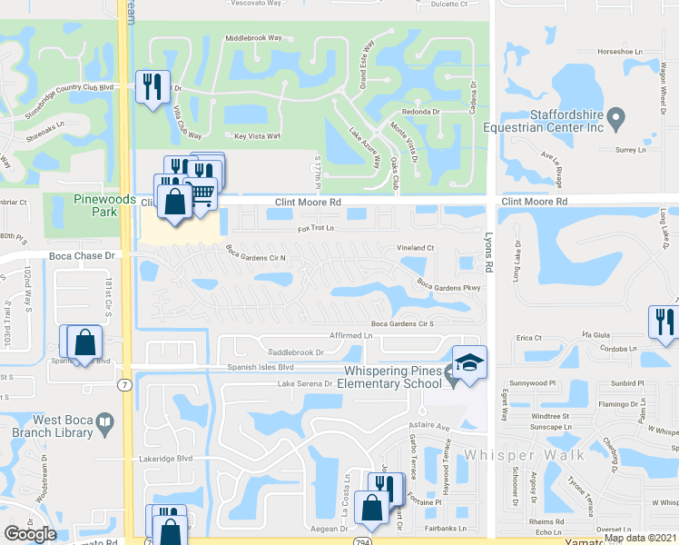 map of restaurants, bars, coffee shops, grocery stores, and more near 9460 Boca Gardens Parkway in Boca Raton